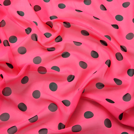 Тканина шифон горохи асорті велик.малина, фото 2 Тканина шифон горохи асорті велик.малина, фото 2