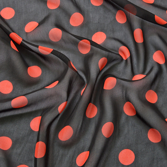 Тканина шифон горохи асорті велик.чорно/корал, фото 2