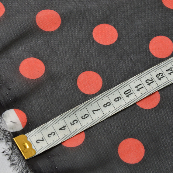 Тканина шифон горохи асорті велик.чорно/корал, фото 3