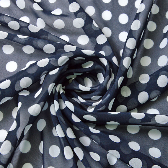 Тканина шифон горохи асорті серед.т/синій, фото 1