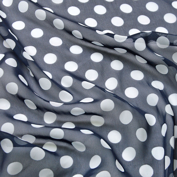 Тканина шифон горохи асорті серед.т/синій, фото 2