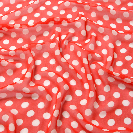 Ткань шифон горохи ассорти серед.червоний, фото 2