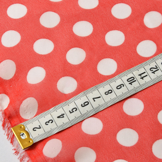 Ткань шифон горохи ассорти серед.червоний, фото 3