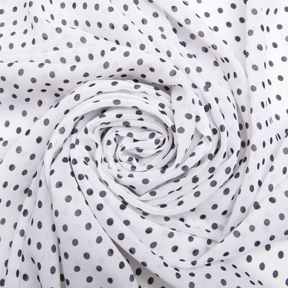 Тканина шифон горохи асорті дріб білий, фото 1