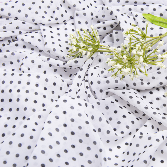 Тканина шифон горохи асорті дріб білий, фото 3