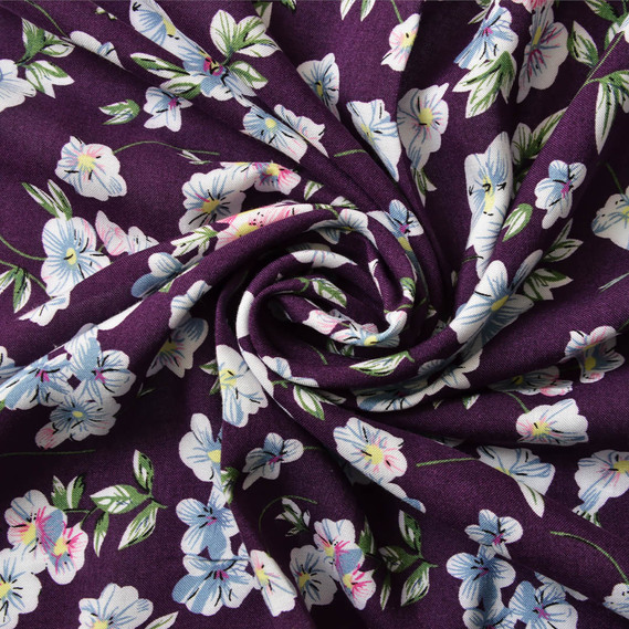 Штапель принт первоцвіт баклажан, Квітковий, фото 1