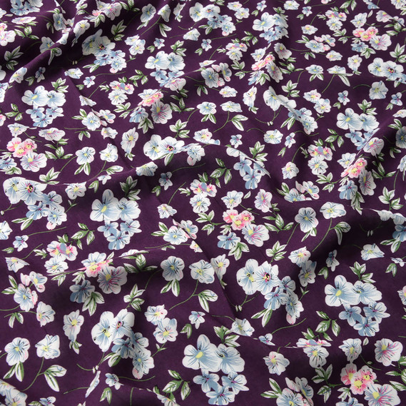 Штапель принт первоцвіт баклажан, Квітковий, фото 2