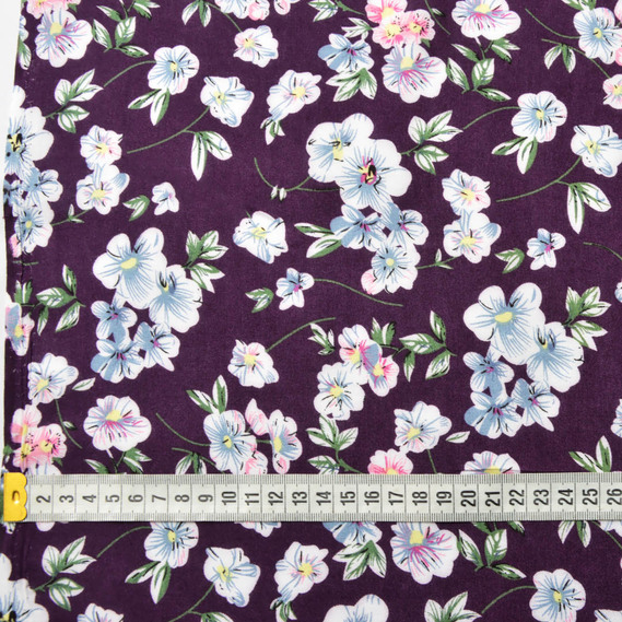 Штапель принт первоцвіт баклажан, Квітковий, фото 4