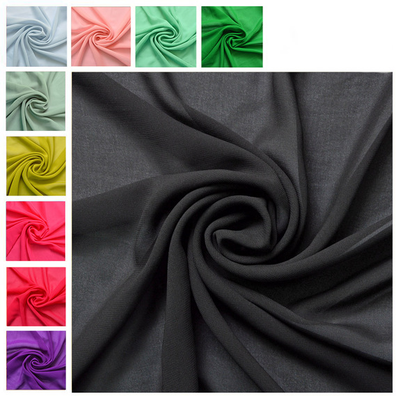 Ткань плательная шифон Sheila легкая полупрозрачная для платьев, блуз. аксессуаров чорний, фото 1