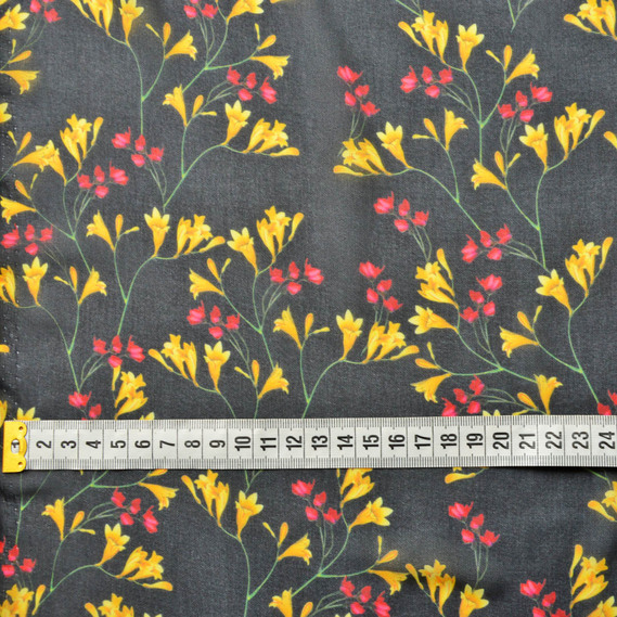 Тканина Шифон софт фрезії чорна, Квітковий, фото 3 Тканина Шифон софт фрезії чорна, Квітковий, фото 3