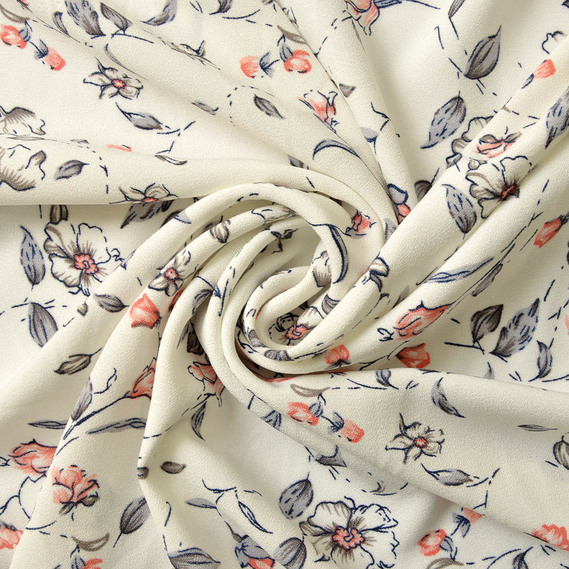 Плательна креп полька молоко, Квітковий, фото 1 Плательна креп полька молоко, Квітковий, фото 1