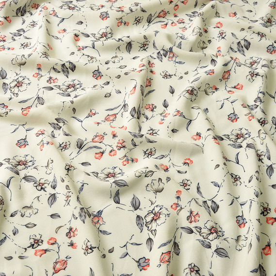 Плательна креп полька молоко, Квітковий, фото 2 Плательна креп полька молоко, Квітковий, фото 2