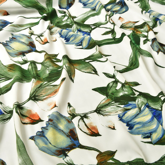 Плательна Віскоза принт тюльпан синій, Квітковий, фото 2