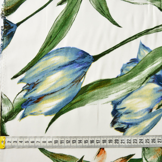 Плательна Віскоза принт тюльпан синій, Квітковий, фото 4