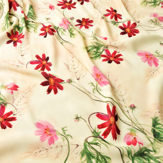 Плательная Вискоза принт Космея бордо, Квітковий, фото 2