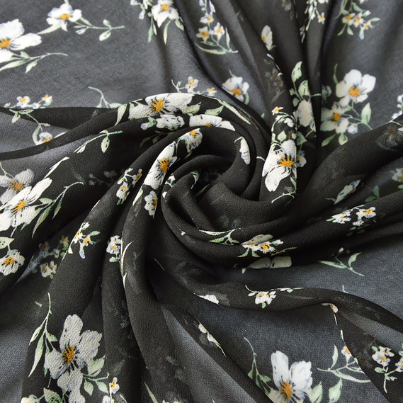 Шифон Мить креп диво чорний, Квітковий, фото 1