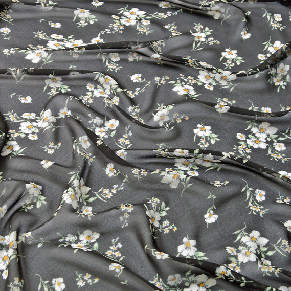 Шифон Мить креп диво чорний, Квітковий, фото 2