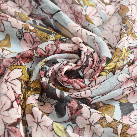 Шифон Мить креп цвітіння сірий, Квітковий, фото 1