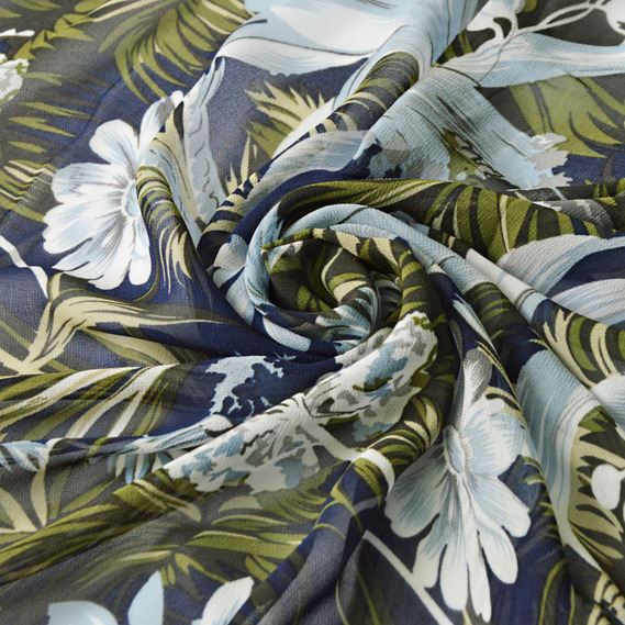 Шифон Мить креп тропікана т/синій, Флора, фото 1