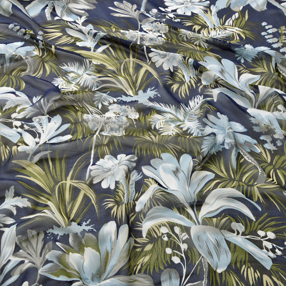 Шифон Мить креп тропікана т/синій, Флора, фото 2