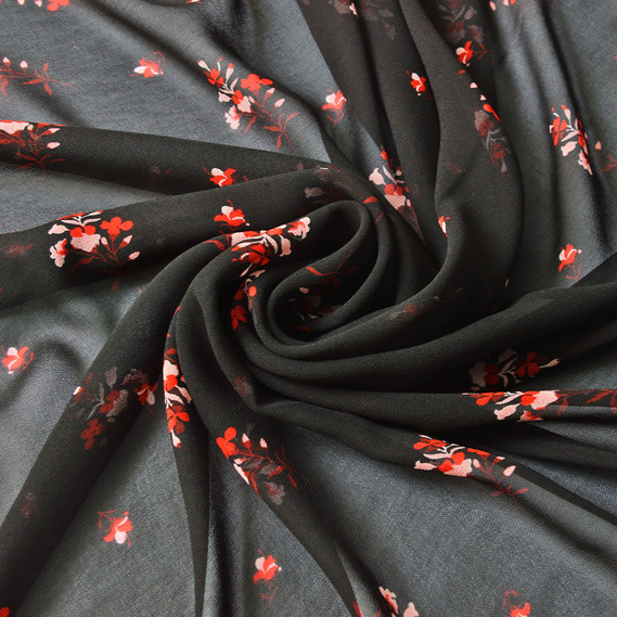 Шифон Мить креп букетик чорний, Квітковий, фото 1