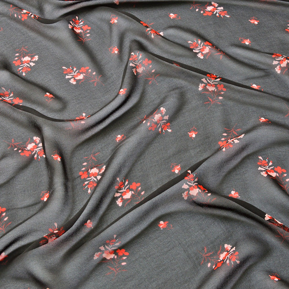 Шифон Мить креп букетик чорний, Квітковий, фото 2