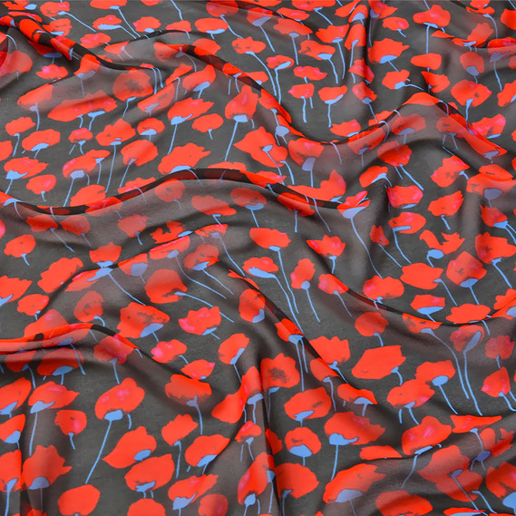 Шифон Мить креп поле квітів чорний, Квітковий, фото 2