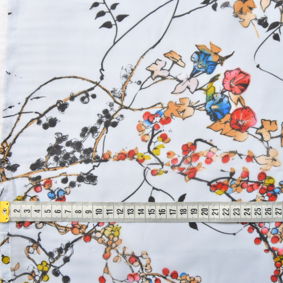 Шифон принт стрейч садиба сіро/блакитна, Флора, фото 4