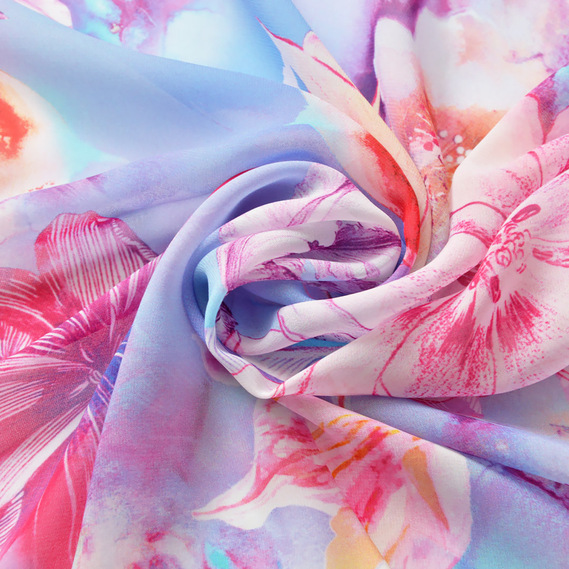 Шифон принт стрейч тюльпан блак/бузковий, Квітковий, фото 1