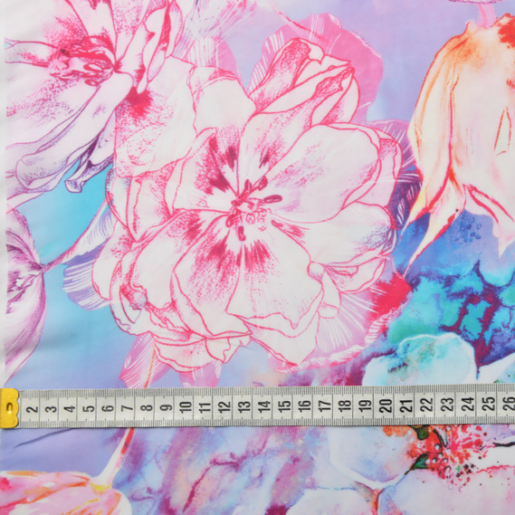 Шифон принт стрейч тюльпан блак/бузковий, Квітковий, фото 3