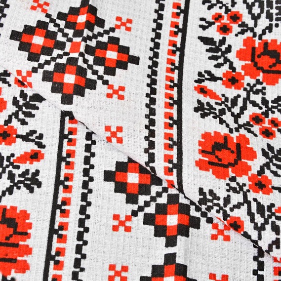 Рушникова вафельна Укр.орнамент червоний, фото 1