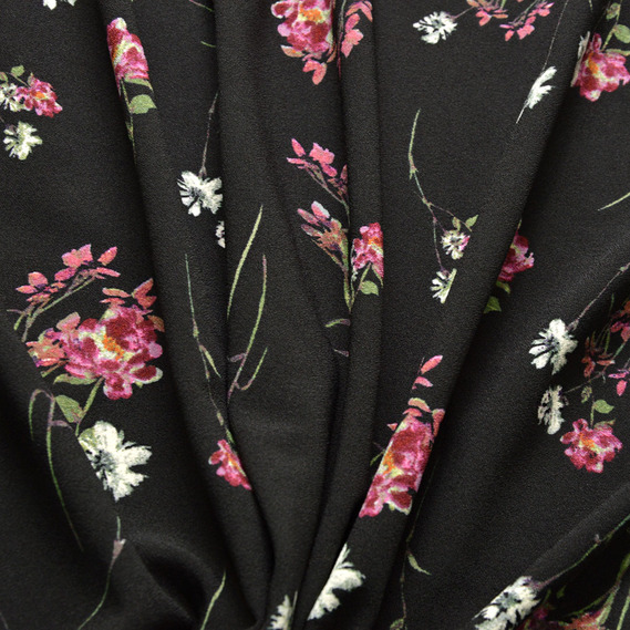 Мосс креп щіл.132 V-9/1 Лілі чорний, Квітковий, фото 1