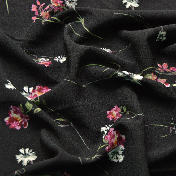 Мосс креп щіл.132 V-9/1 Лілі чорний, Квітковий, фото 2