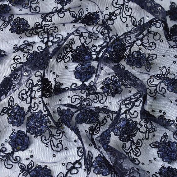 Сетка с вышивкой Шанти т/синій, фото 1 Сетка с вышивкой Шанти т/синій, фото 1