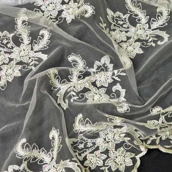 Сітка з вишивкою бісер молоко, фото 1 Сітка з вишивкою бісер молоко, фото 1