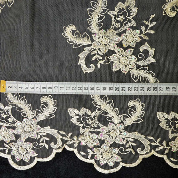 Сітка з вишивкою бісер молоко, фото 3 Сітка з вишивкою бісер молоко, фото 3