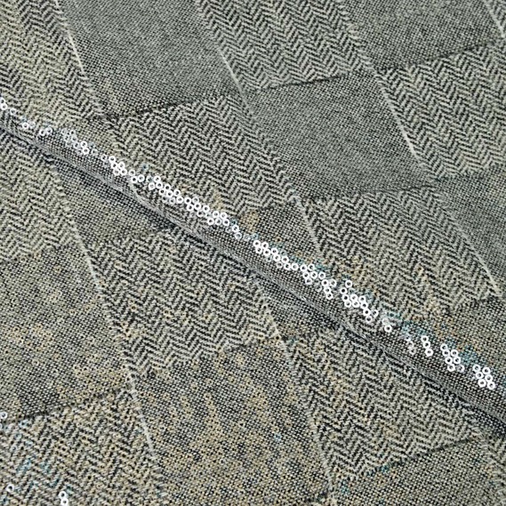 Тканина костюмна Твід Клітина пайєтка, фото 1