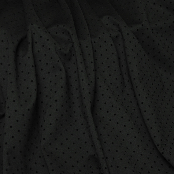 Трикотаж Горошек с флоком чорний, фото 1