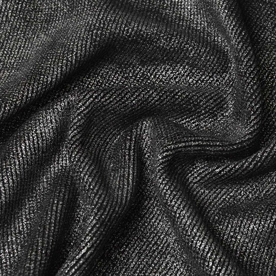 Трикотаж велюр Рубчик напилення блиск чорний, фото 2 Трикотаж велюр Рубчик напилення блиск чорний, фото 2