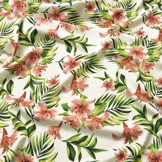 Тканина сатин Fendi, 150 см, для одягу, плаття, костюмів, спідниць V-5/1 Лілія білий, Квітковий, фото 2 Тканина сатин Fendi, 150 см, для одягу, плаття, костюмів, спідниць V-5/1 Лілія білий, Квітковий, фото 2