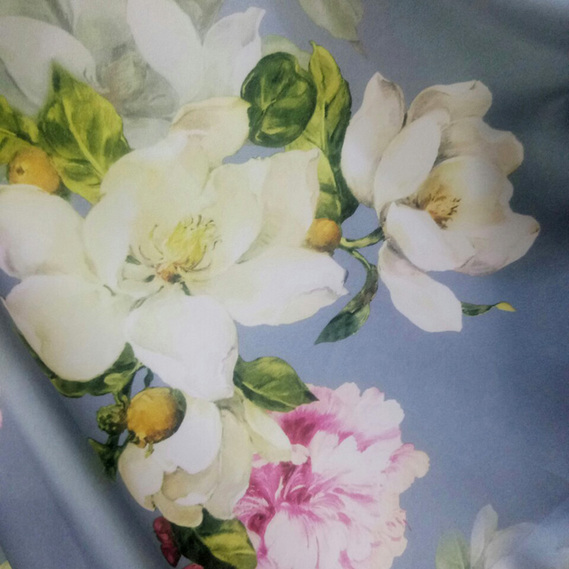 Тканина сатин Fendi, 150 см, для одягу, плаття, костюмів, спідниць V-2/2 троянди денім, Квітковий, фото 3