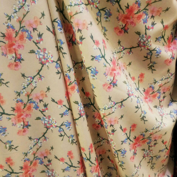 Тканина сатин Fendi, 150 см, для одягу, плаття, костюмів, спідниць V-6/1 гілочки беж, Квітковий, фото 1