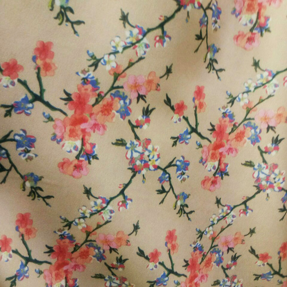 Тканина сатин Fendi, 150 см, для одягу, плаття, костюмів, спідниць V-6/1 гілочки беж, Квітковий, фото 2