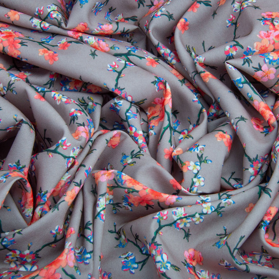 Тканина сатин Fendi, 150 см, для одягу, плаття, костюмів, спідниць V-6/1 гілочки беж, Квітковий, фото 3