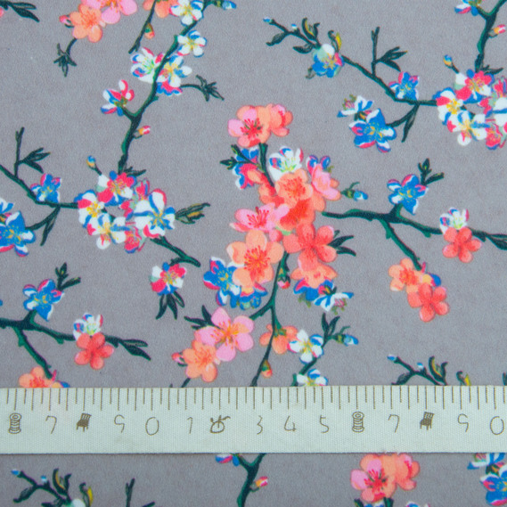 Тканина сатин Fendi, 150 см, для одягу, плаття, костюмів, спідниць V-6/1 гілочки беж, Квітковий, фото 5