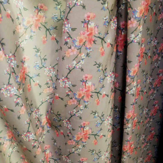 Ткань сатин Fendi, 150 см, для одежды, платьев, костюмов, юбок V-6/2 гілочки сірий, Квітковий, фото 1