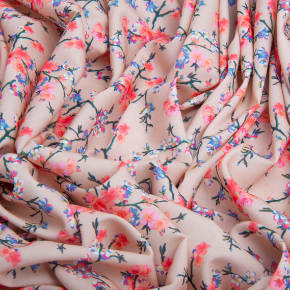 Ткань сатин Fendi, 150 см, для одежды, платьев, костюмов, юбок V-6/2 гілочки сірий, Квітковий, фото 3