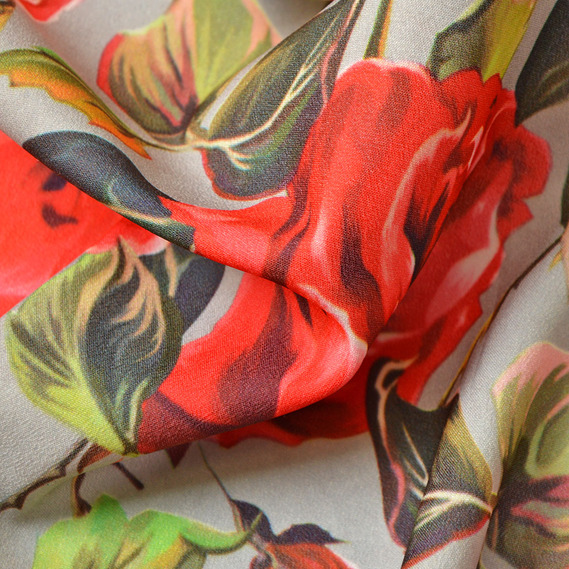 Тканина сатин Fendi, 150 см, для одягу, плаття, костюмів, спідниць троянди сірі, Квітковий, фото 3