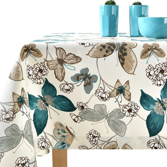 Скатертина з водовідштовхувальним просоченням IDEIA 140х170 см бавовна метелик мор бриз, фото 1