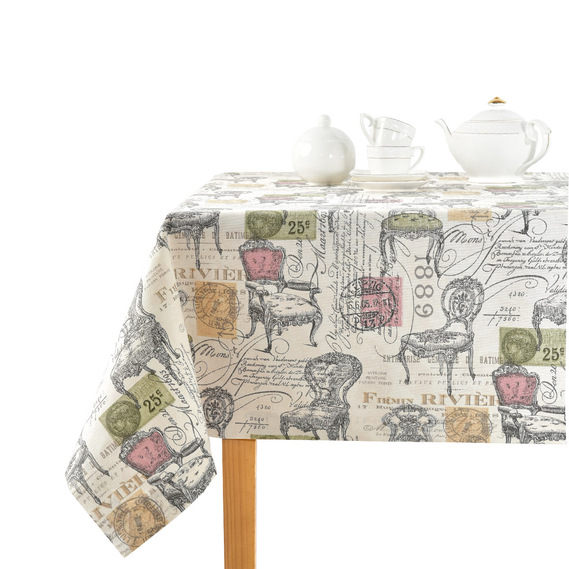 Скатерть с водоотталкивающей пропиткой IDEIA 140х170 см хлопок стільці V-1 фрез/олива, фото 1